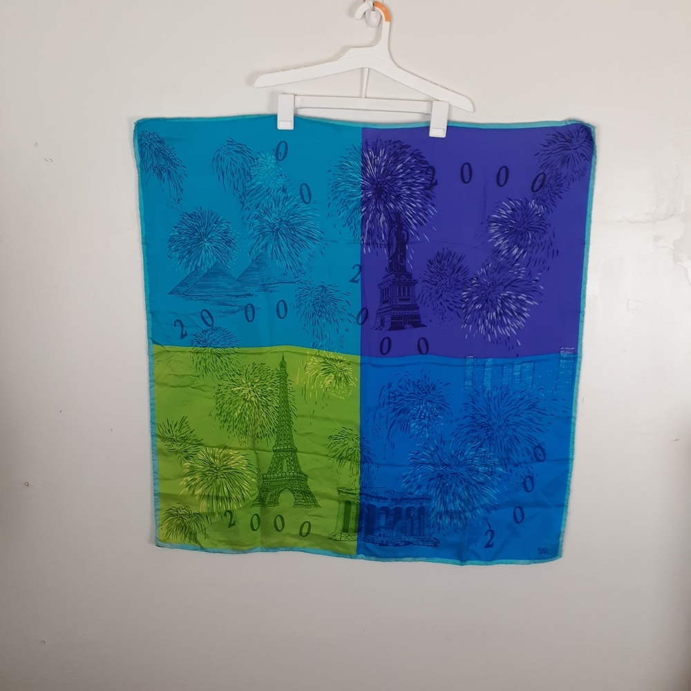 Worth Vintage Silk Scarf Multicolored Y2K Paris New York Egypt Greece Colorblock